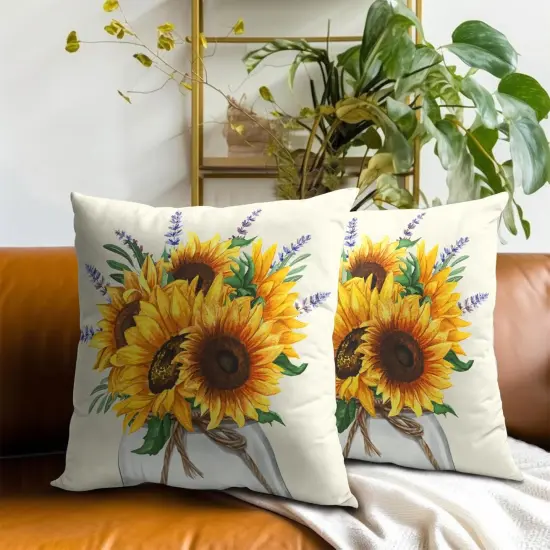 Nature Summer Flower Vase Floral Decorative Square Pillowcases for Couch Sofa Bench Living Room Bedroom Decoration {2}
