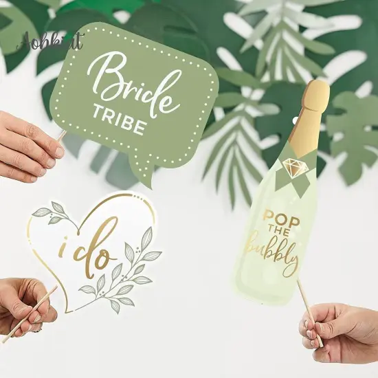 Olive Green Wedding Photo Props Kit,12 Pack Engagement Photo Props Accessories with Wooden Dowels for Bridal Shower Wedding Favour Party Decorations {4}