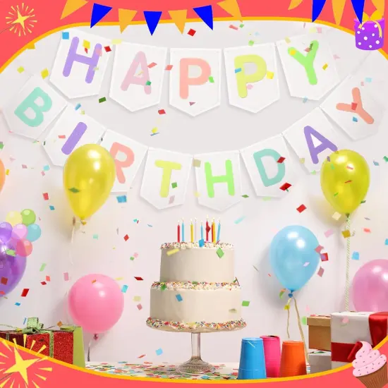 Felt Happy Birthday Banner Pastel Boho Happy Birthday Garland Pom Pom Rainbow Birthday Banner Reusable Birthday Sign Decoration Colorful Festive Cute Birthday Party Supply {4}