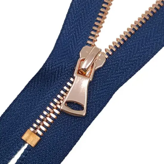 5MM Closed Bottom Zipper Navy Tape Rose Gold Teeth 7 Inches {3}