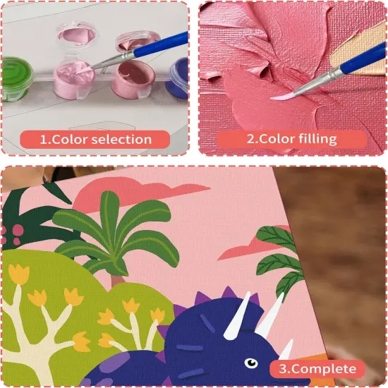 DIY Paint by Numbers Kit for Kids 4 Sets Cartoon Dinosaurs Paint by Numbers Christmas Gift for 8-12 Children Beginner 16x20 Inch Without Frame Acrylic Oil Painting Drawing Craft Work {5}