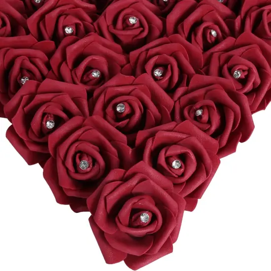 100PCS Burgundy Rose Artificial Flower Heads Bouquets {1}