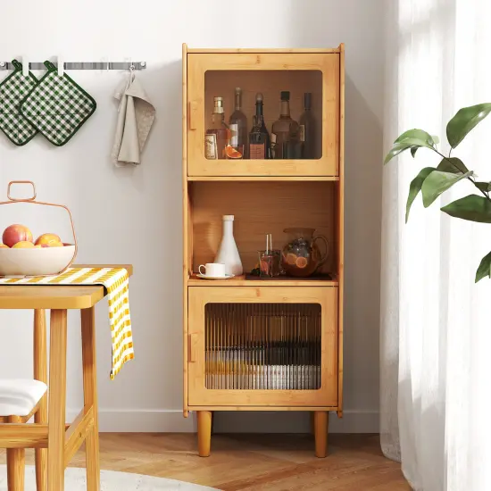 Natural Wicker Acrylic 3-Cube Cabinet Display Storage with Clear Doors {5}