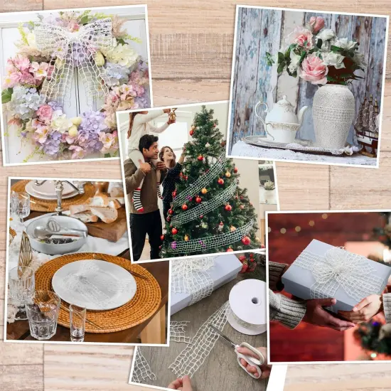 White Mesh Burlap Ribbon Rustic Jute Open Weave Burlap Net Ribbon Fabric DIY Craft {3}