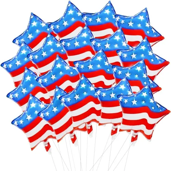 18 Pieces 18 Inches American Flag Stars Balloons, USA Red White Blue Aluminum Foil Balloons for 4th of July, Independence Day Patriotic Birthday Party Decorations {2}