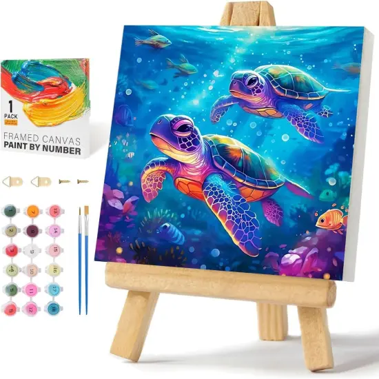 Sea Turtle Paint by Numbers Kit for Kids with Framed- Easy Paint by Numbers Kit for Kids Age 4-12, Simple Painting Paint by Numbers for Gift Home Wall Decor(10x10Inch) {1}