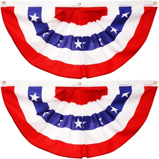 3x6 FT American Pleated Fan Flag - 2 Pack | Durable Polyester 210D USA Bunting Flags | Patriotic Fourth of July USA Banners, Vibrant Patriotic Design, Fade-Resistant, US Half Fan Bunting Flag Decoration {1}