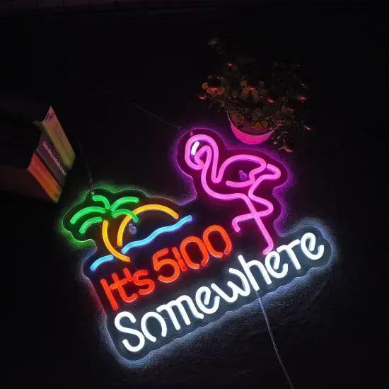 Summer Flamingo "It's 5:00 O'clock Somewhere" Neon Sign - Dimmable LED Bar & Beer Neon Light for Wall D&eacute;cor {3}