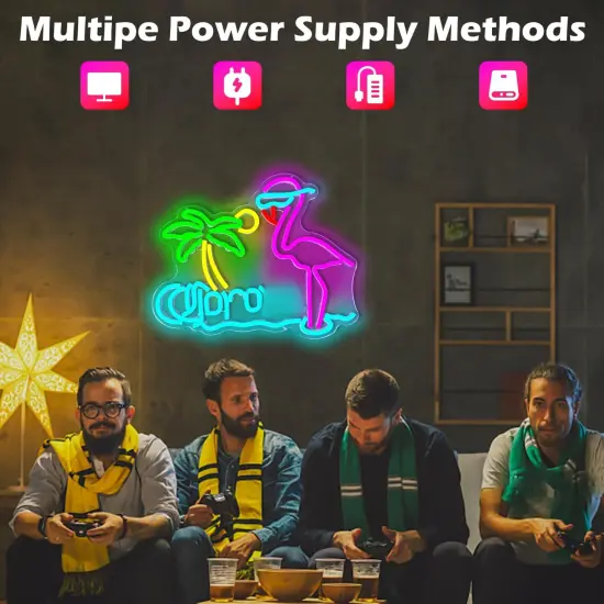 Summer Tropical Flamingo & Palm Tree Neon Light &ndash; Summer Wall Decor Beer Bar Sign for Home Bars, Man Caves, & Pool Parties &ndash; Dimmable LED Sun & Beer Neon Sign {3}