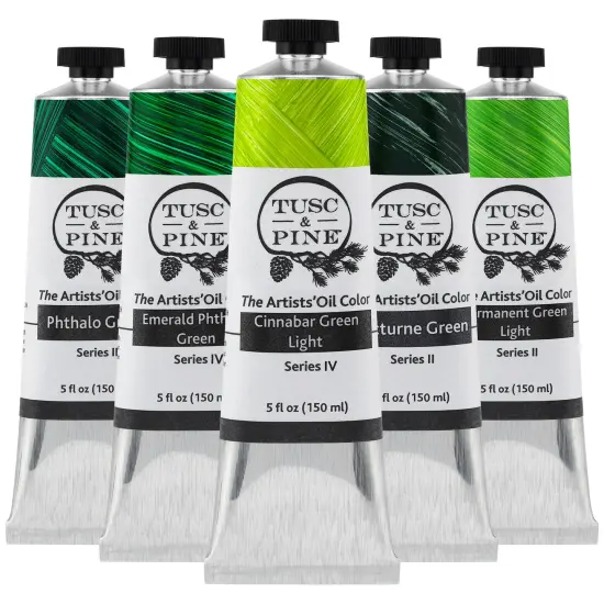 Tusc & Pine Artist Oil Paint - Set of 5, 150 ml, Vibrant Greens, 750 ml of Non-Yellowing, Creamy Consistency, Maximum Pigment Load, Small Batch Oil Paints Made in the USA for Professional Artists {1}