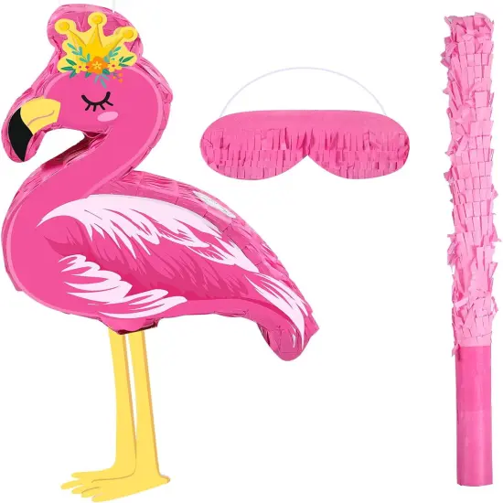 Pink Flamingo Pi&ntilde;ata Tropical Party Supplies Small Hawaiian Flamingo Pi&ntilde;ata with Blindfold Stick {1}