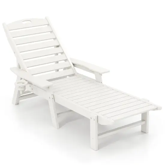 Patio Chaise Lounge Chair with 4 Position Backrest-White {1}