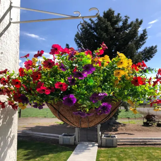 Summer Floral Arrangement &ndash; Artificial Faux Hanging Plants with Daisy Flowers and Eucalyptus Basket, UV Resistant for Outdoor Porch Decoration {1}