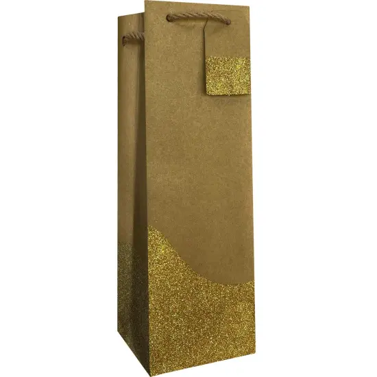 Pack/6: Gold Dipped Kraft Wine Bag - 4-1/2 x 4-1/2 x 14" {1}