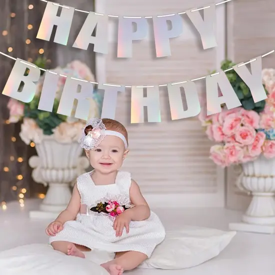 Happy Birthday Banner, Glossy Colorful Rainbow Foil Banner, Theme Party Decor {4}