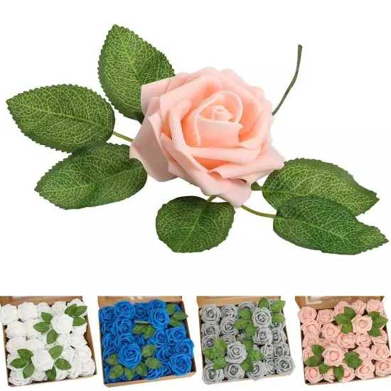 50pcs Artificial Flowers Foam Roses Wedding Party DIY Decor Pink {4}