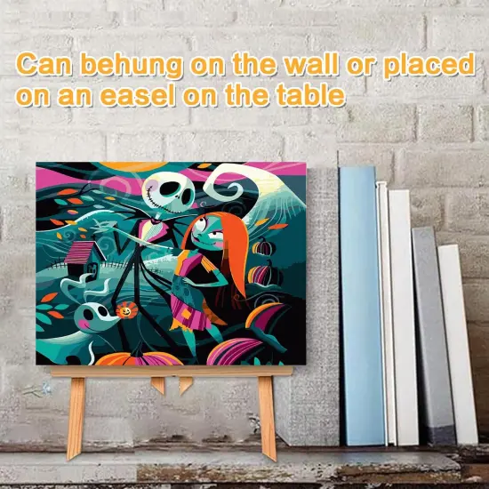 Jack Sally Paint by Numbers Kits for Adults, Halloween Paint by Number for Adults Beginner, Nightmare Before Christmas Paint by Numbers Kits on Canvas with Framed and Easel for Wall Decor 12x16in {3}