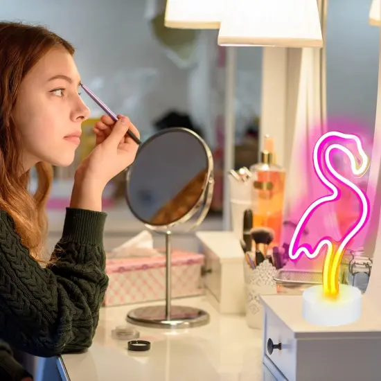 Flamingo Neon Sign &ndash; LED Pink Flamingo Light for Bedroom, Girls Room Decor, Party, or Gift | USB/Battery Operated with Pedestal {2}