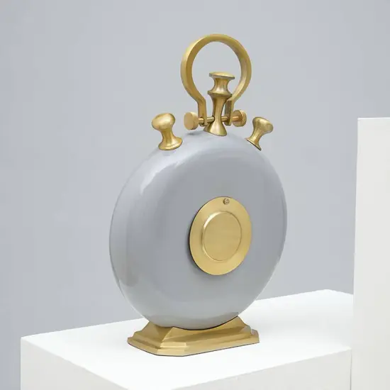 Modern Aluminum Desk Clock - 10" x 3" x 14" Grey/Golden {4}