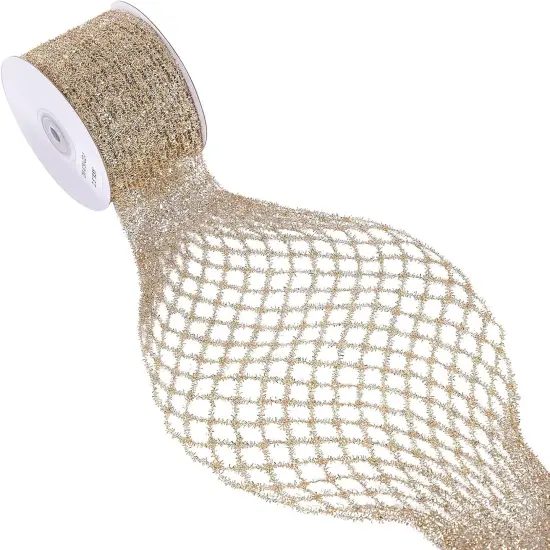 Gold Stretchable Glitter Metallic Mesh Ribbon Wired Web Ribbon Wide {1}
