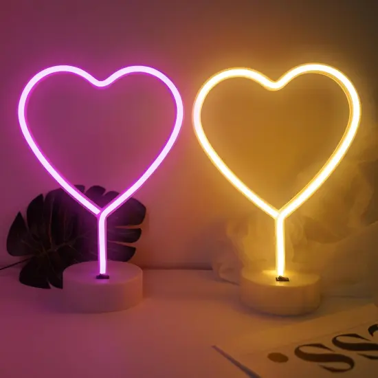 2 Pack Heart Neon Signs, Pink LED Neon Light and Warm White Battery Operated or USB Powered Decoration Lamp for Summer Home Decor {1}