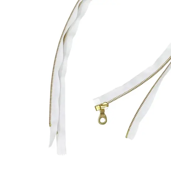 White 6MM One-Way Separating Open Bottom with KTA Pull, Black/Gold Teeth to 27.5" {1}