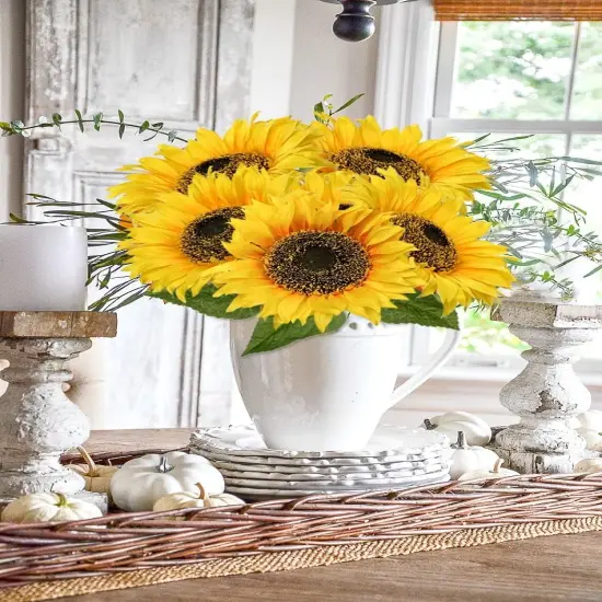 3 Pcs Summer Floral Arrangements Large Artificial Sunflowers &ndash; 8" Full Bloom Silk Sunflowers with 33" Long Stems for Seasonal Home & Garden Decor {4}