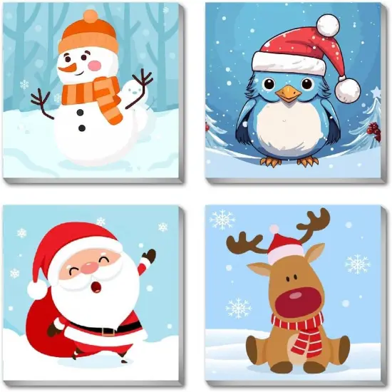 4 Pack Framed Paint by Numbers Kit for Kids,Christmas Painting Kits for Kids Ages 4-8,Easy Paint by Number Kids Paint for Beginner,DIY Acrylic Oil Painting Kit for Wall Decor(8X8inch) {1}