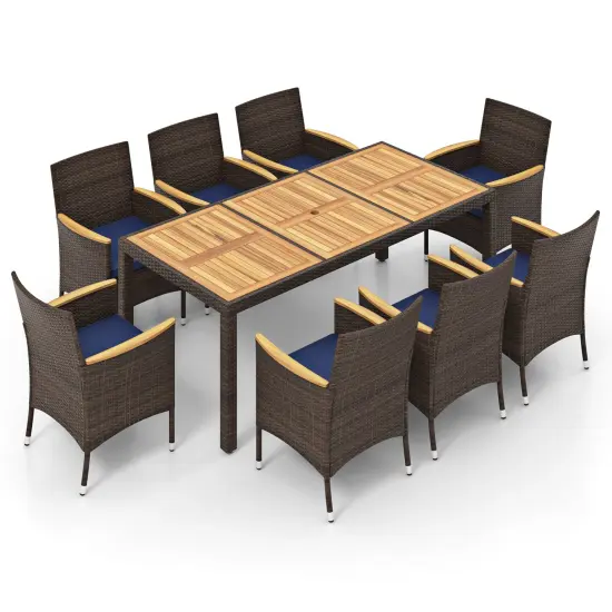 Mix Brown PE Rattan Acacia Wood 9-Piece Patio Dining Set with Cushions {1}
