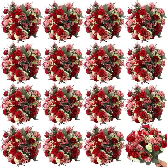 16 Pcs Artificial Flowers Artificial Rose Bouquet {1}