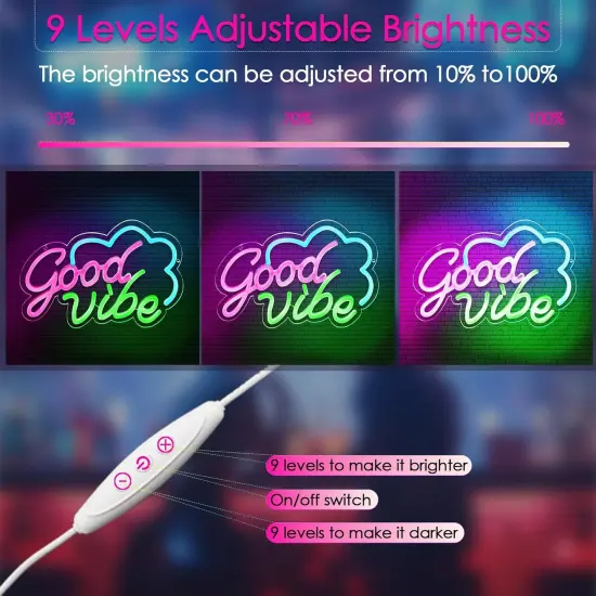 Good Vibe Neon Sign &ndash; Pink LED Wall Decor for Bedroom, USB Powered & Dimmable Summer Accent Light {5}