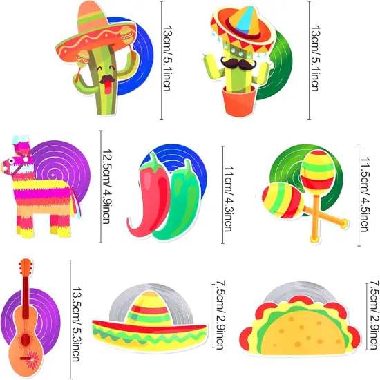 Mexican Theme Birthday Party Decorations Set, Fiesta Party Supplies, Pre-Strung Happy Birthday Banner, Cupcake Cake Toppers, Cactus Taco Ceiling Hanging Swirls, Mexican Cinco De Mayo Party Supplies {5}