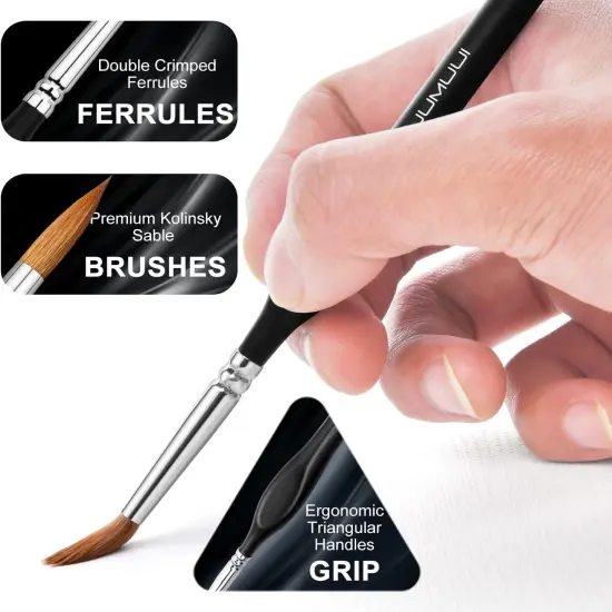 Kolinsky Sable Watercolor Brushes, 10pcs Sable Detail Paint Brush Set Will Keep a Fine Tip Point and Spring for Watercolor Acrylic Gouache, Miniature, Nail Art & Models {3}