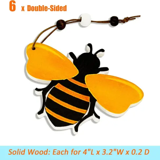 6 PCS Bee Ornaments Wooden Bumble Bees {5}