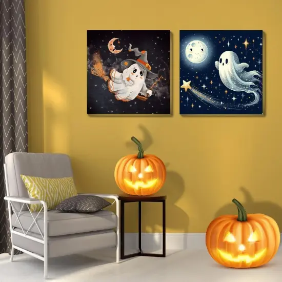 2 Pcs Halloween Paint by Numbers Kits for Kids Framed,Ghosts Adults' Paint-by-Number Kits on Canvas Easy Acrylic Oil Painting by Number for Adults Halloween for Home Decor 8x8 inchs {3}