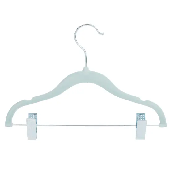 24-Pack Light Blue Velvet Hangers with Movable Clips for Baby and Kids Clothes, Slip-Resistant, Space-Saving for Pants, Leggings, Skirts, Shorts, Jackets, 360 Degree Swivel Hook (12x8 in), Ages 3-14 {6}