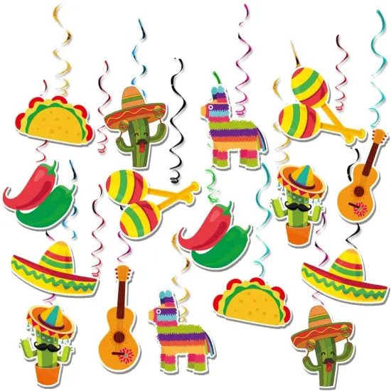 32Pcs Mexican Fiesta Hanging Streamers Swirl Decorations - Taco Twosday Birthday, Cinco De Mayo Party Supplies - Taco Party Ceiling Hanging Decorations for Boys & Girls Showers {1}