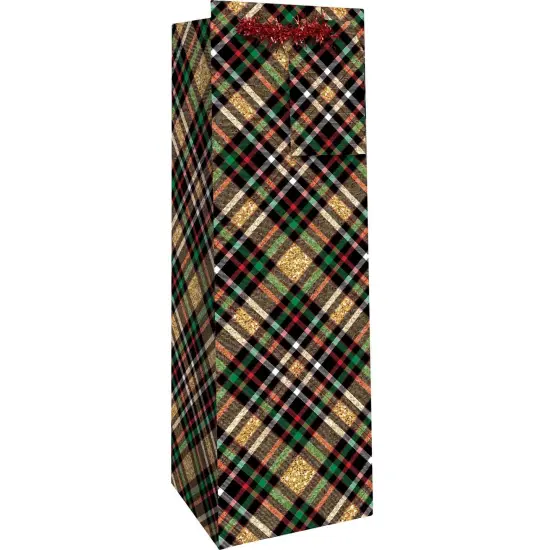 Pack/6: Gold Holographic Plaid Wine Bag - 4-1/2 x 4-1/2 x 14" {1}
