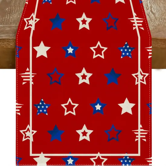 Star Stripe 4th of July Table Runner,Patriotic Memorial Day Kitchen Dining Table Decoration for Home Party Decor 13x72 Inch Red White and Blue {1}