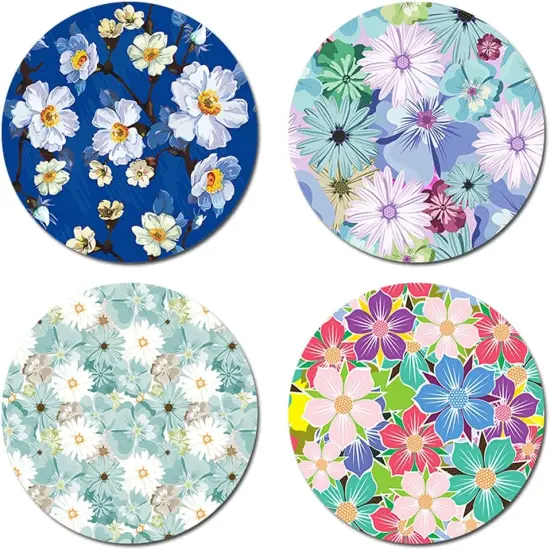 Set of 4 Colorful Beautiful Flowers Round Coaster {1}
