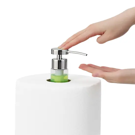 Heavy Weighted Paper Towel Holder Stand Dispenser Built-in Pump Bottle Silver {3}