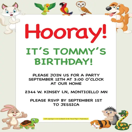 Great Papers! Whimsical Animal Pals Letterhead, for Invitations, Announcements and Personal Messages, Printer Friendly 8.5”x11”, 50 Pack {4}