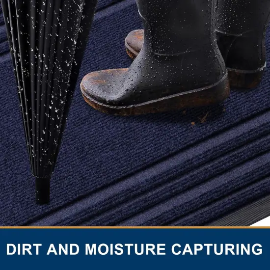 Front Door Mat Indoor Outdoor Entrance, Non-Slip Natural Rubber Doormats, Easy Clean, Low Profile, Dirt Trapper Entryway Floor Mats for Outside, Garages and Patios, 29.5x17, Navy {3}