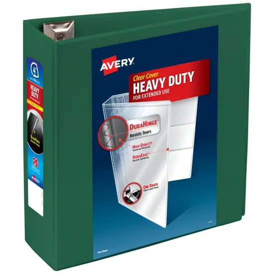 Avery Heavy-Duty View 3 Ring Binder, 4 Inch One Touch EZD Rings, 780-Sheet Capacity, 4.5 Inch Wide Spine, Customizable Clear Cover and Spine, 1 Green Binder (79110) {1}