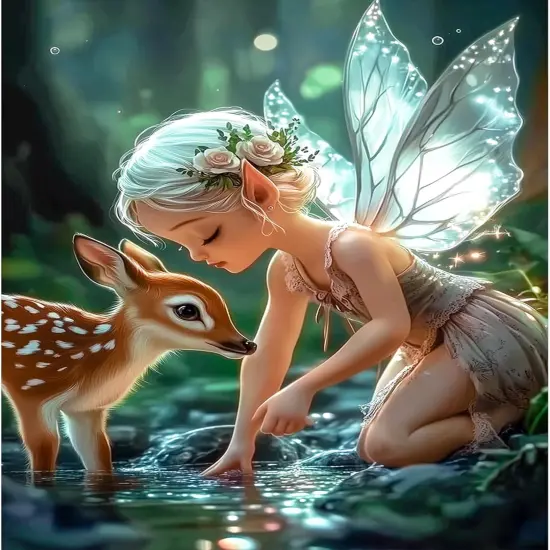 Fairy Diamond Art Kits for Adults, Forest Deer DIY Full Drill Diamond Painting Kits for Beginners, 5D Gem Art Crafts for Adults, Home Wall Decor 12x16 inch {1}