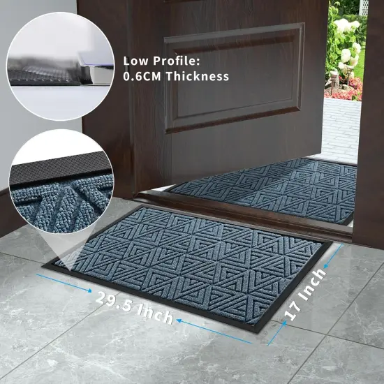 Front Door Mat Outside Entrance 29.5 x 17, Waterproof and Washable Outdoor Mat, Non Slip Rubber Backing, Heavy Duty Welcome Matt for Home Entry Floor Porch Garage Office, Low Profile, Mix Blue {2}