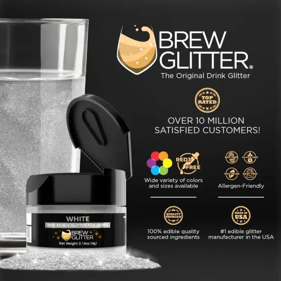Brew Glitter - White Edible Drink Glitter (4g, x1 Flip-Cap Jar) for Beer, Cocktails and Beverages {2}