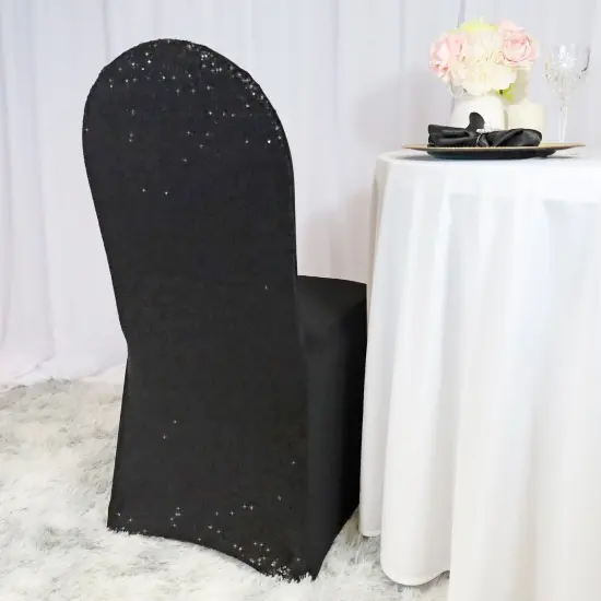 1 Piece Black Sequin Spandex Chair Cover Elegant Stretch Fit for Banquet Events {2}