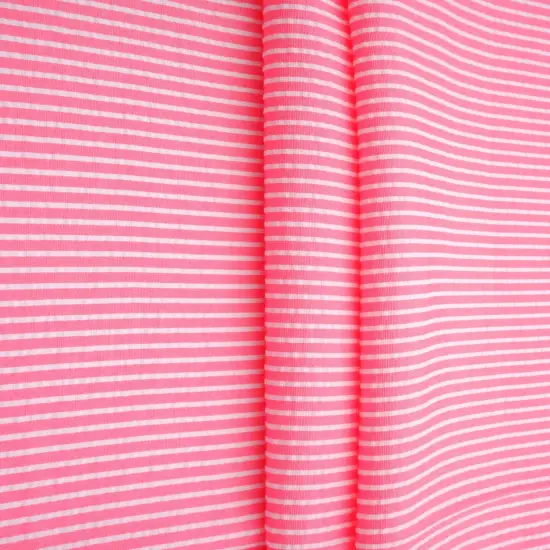 1 Yard Seersucker Stripe Fabric, 58/59&Prime; Wide Polyester Rayon Blend CORAL RED {7}