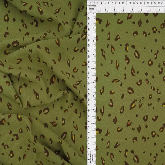 1 Yard Twill Animal/Leopard Print Fabric, 58/59" Wide Polyester Spandex Blend OLIVE {1}